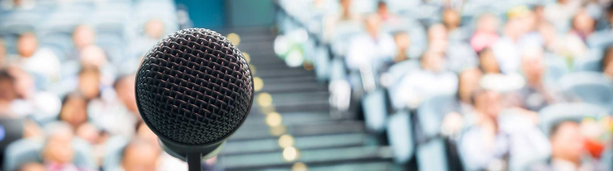 Microphone placed on a table during a conference