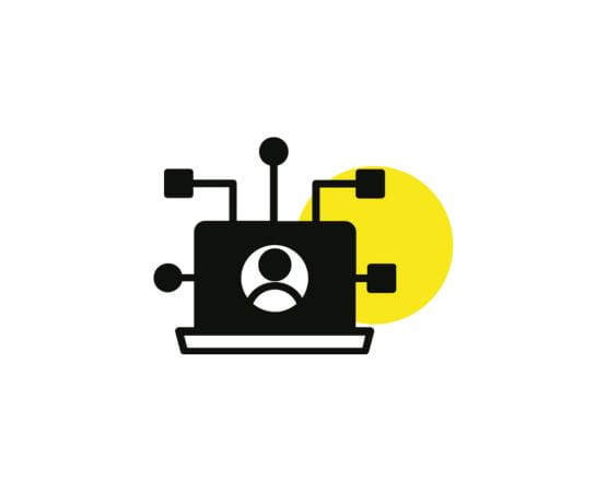 icon of a computer with links and a yellow circle